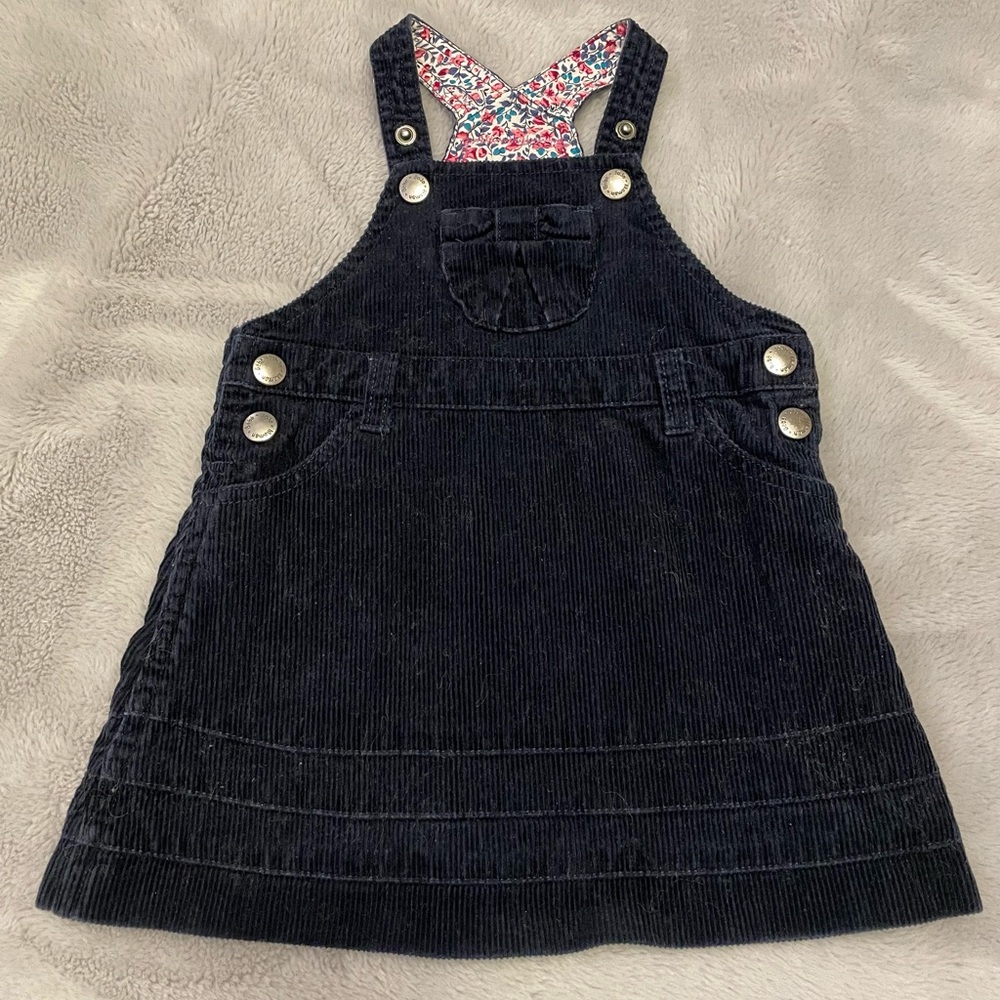 JoJo Maman Bébé navy cord/corduroy pinafore dress 6-12m (fit beyond 12m)